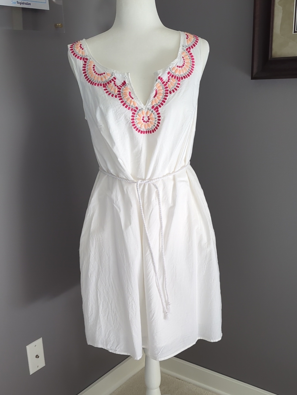 Calypso St. Barth For Target White Embroidered V-Neck Mini Dress with Rope Belt